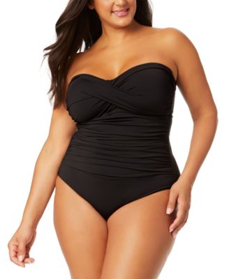 Anne Cole - Plus Size Twist-Front Shirred Bandeau One-Piece Swimsuit