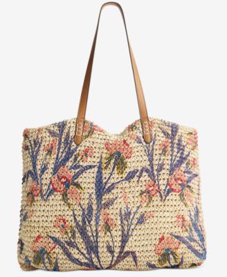 Style & Co - Extra-Large Printed Straw Floral Tote