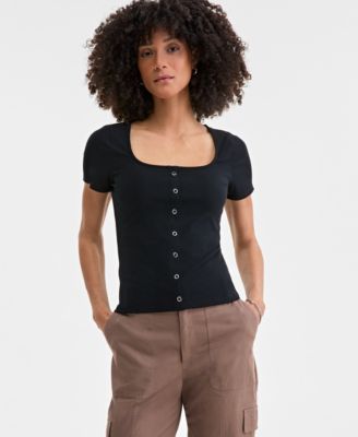 On 34th - Women's Snap-Front Rib-Knit Top