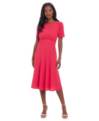 London Times - Women's Round-Neck Short-Sleeve A-Line Dress