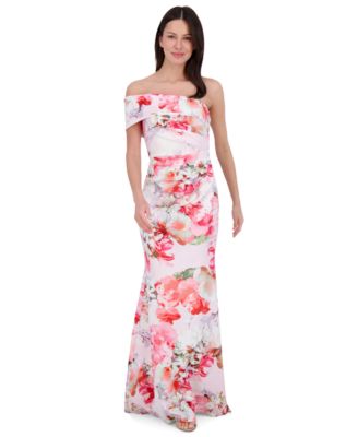 Eliza J - Women's Printed Asymmetric Off-The-Shoulder Gown