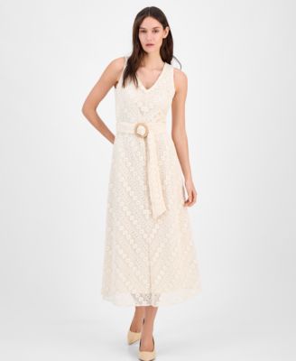 Anne Klein - Women's Lace Belted Midi Dress