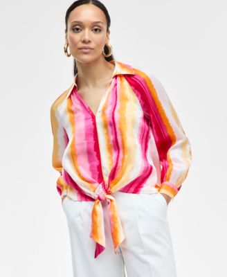 I.N.C. International Concepts - Women's Printed Tie-Front Blouse, Exclusively at Macy's