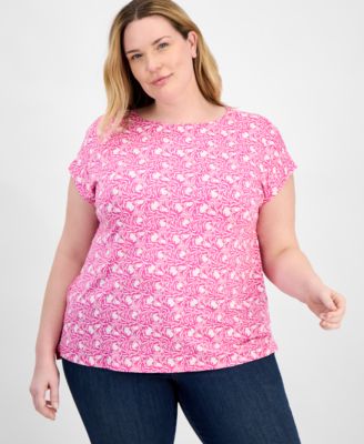 Style & Co - Plus Size Floral-Print Mixed-Media Relaxed Top