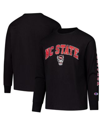 Champion - Big Boys and Girls Black NC State Wolfpack Distressed Arch Over Logo Long Sleeve T-Shirt
