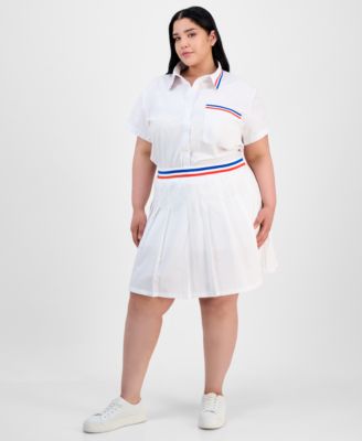 FULL CIRCLE TRENDS - Trendy Plus Size Button-Front Shirt & Pleated Skirt
