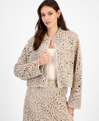 I.N.C. International Concepts - Women's Collared Crochet Sweater Jacket, Exclusively at Macy's