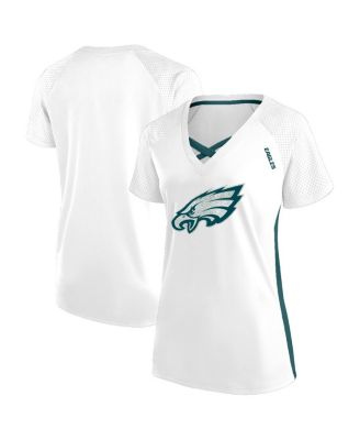 Fanatics - Women's  White Philadelphia Eagles Plus Size Glitter Lace-Up V- Neck T-Shirt