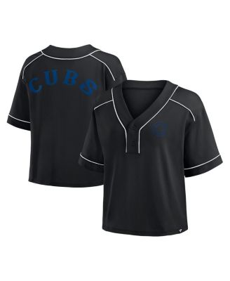 Fanatics - Women's Black Chicago Cubs Oversized Champ Game Cropped V-Neck T-Shirt