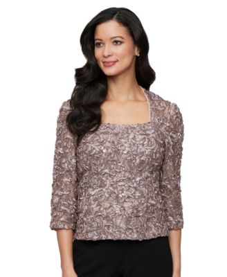 Alex Evenings - Women's Soutache Lace 3/4-Sleeve Top