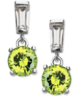 Macy's - Peridot (1 ct. t.w.) & Tapered Cubic Zirconia Drop Earrings in Sterling Silver