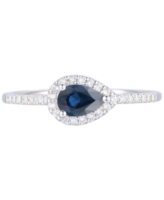 Macy's - Sapphire (1/2 ct. t.w.) & Diamond (1/6 ct. t.w.) Pear Halo Ring in 10k White Gold