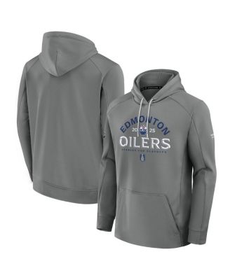 Fanatics - Men's Gray Edmonton Oilers 2025 Stanley Cup Playoffs Authentic Pro Rink Fly Fleece Pullover Hoodie