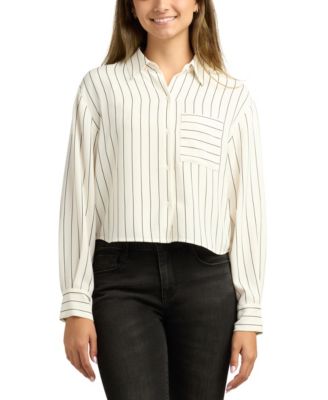 BCX - Women's Stripe Long-Sleeve Button-Front Top