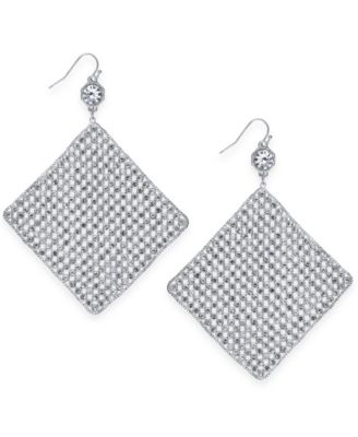 I.N.C. International Concepts - Silver-Tone Crystal Diamond-Shape Sheet Statement Earrings