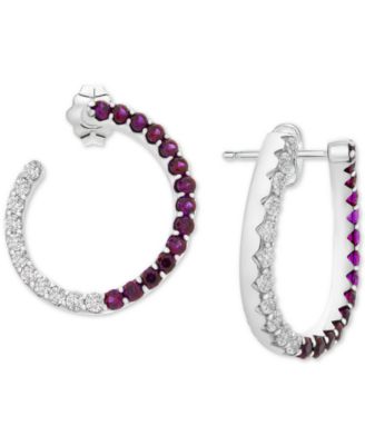 Macy's - Lab-Grown Ruby (1-3/8 ct. t.w.) & White Sapphire (1-1/10 ct. t.w.) Front & Back Hoop Earrings in Sterling Silver