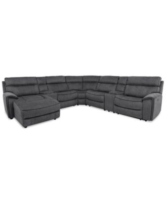 Furniture - Hutchenson 7-Pc. Fabric Chaise Sectional with 3 Power Recliners and 2 Consoles
