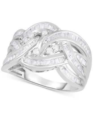 Macy's - Diamond Baguette Crossover Statement Ring (1 ct. t.w.) in Sterling Silver