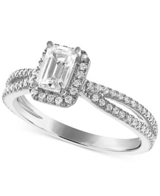 Alethea™ - Certified Diamond Emerald-Cut Engagement Ring (7/8 ct. t.w.) in 14k White Gold featuring diamonds with the De Beers Code of Origin