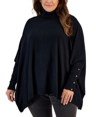 JM Collection - Plus Size Solid Turtleneck Poncho Sweater