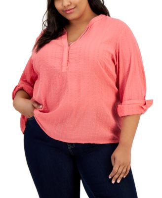 Tommy Hilfiger - Plus Size Popover Roll Tab Tunic Top