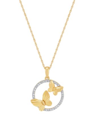 Macy's - Diamond Butterfly Open Circle Pendant Necklace (1/10 ct. t.w.) in 14k Gold-Plated Sterling Silver, 16" + 2" extender