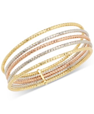Macy's - Multi-Layered Textured Bangle Bracelet in 10k Tri-Color Gold