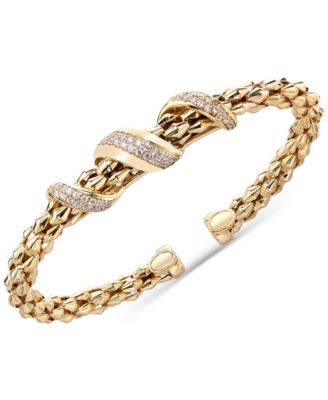 Macy's - Diamond Pav&eacute; Twist Pyramid Link Cuff Bracelet (5/8 ct. t.w.) in 14k Gold-Plated Sterling Silver