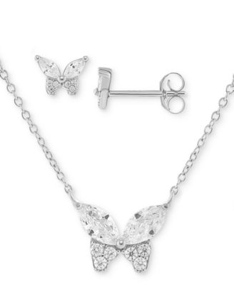 Giani Bernini - 2-Pc. Set Cubic Zirconia Butterfly Pendant Necklace & Matching Stud Earrings in Sterling Silver
