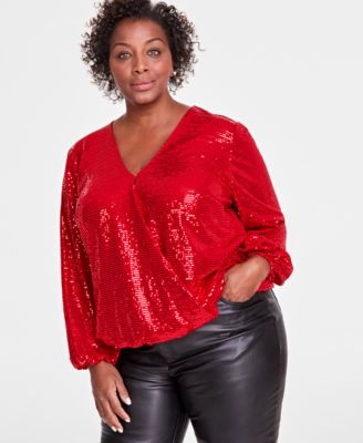 I.N.C. International Concepts - Sequined Shimmering Surplice Blouse