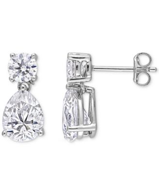 Macy's - Moissanite Pear & Round Drop Earrings (5 ct. t.w.) in Sterling Silver