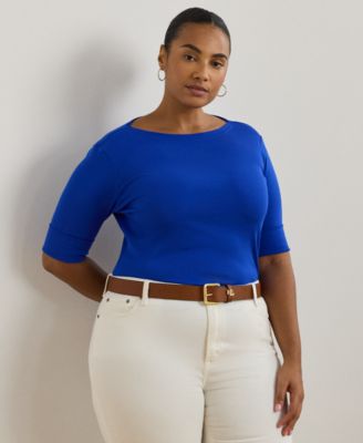 Lauren Ralph Lauren - Plus Size Stretch Cotton Boatneck Tee
