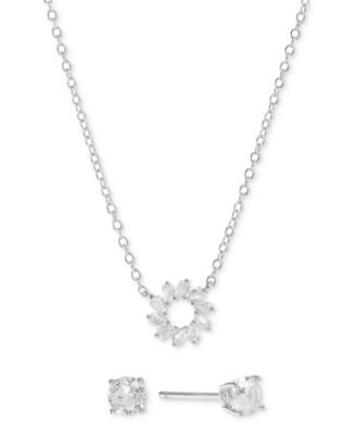 Macy's - 2-Pc Set Cubic Zirconia Sun Pendant Necklace & Solitaire Stud Earrings in Sterling Silver