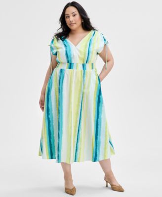 I.N.C. International Concepts - Plus Size Cotton Drawstring-Sleeve Midi Dress