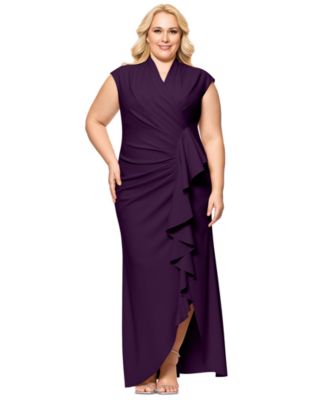 Betsy & Adam - Plus Size Cascading Ruffle Wrap Gown