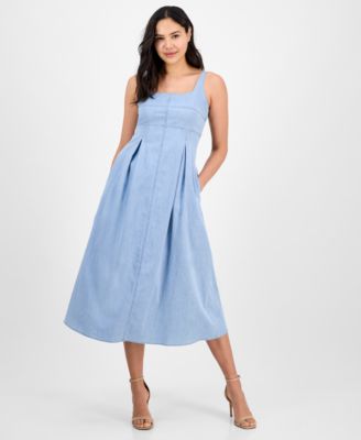 Anne Klein - Women's Front-Pleated Square-Neck Midi Dress
