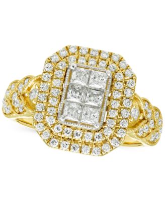 Macy's - Diamond Princess Halo Cluster Ring (1 ct. t.w.) in 14k Two-Tone Gold
