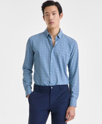 Alfani - Men's Illusion Long Sleeve Geo Print Button-Front Performance Shirt