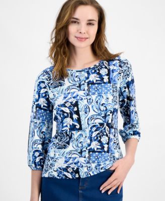 Jones New York - Women's Printed 3/4-Sleeve Top