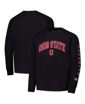 Champion - Big Boys and Girls Black Ohio State Buckeyes Distressed Arch Over Logo Long Sleeve T-Shirt