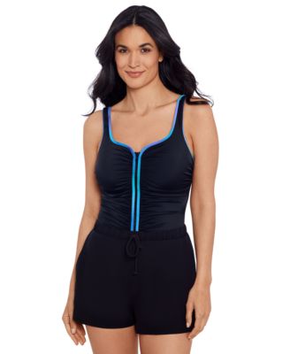 ShapeSolver Sport by Mimi Flamingo - Women's Zip-Up One-Piece Swimsuit