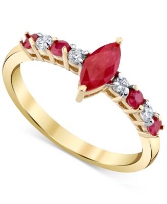 Macy's - Ruby (3/4 ct. t.w.) & Diamond (1/8 ct. t.w.) Ring in 10k Yellow Gold