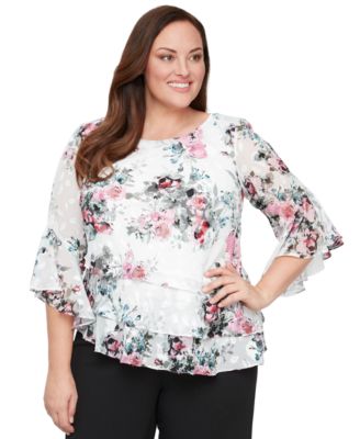 Alex Evenings - Plus Size Floral-Print Blouse