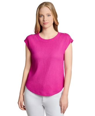 Jones New York - Women's Crinkle-Texture Button-Trim Top