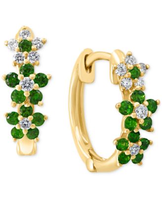 LALI Jewels - Emerald (1/3 ct. t.w.) & Diamond (1/8 ct. t.w.) Extra-Small Hoop Earrings in 14k Yellow Gold, 0.15"