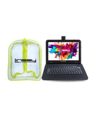 LINSAY - 10.1" New Tablet Quad Core with Black Leather Keyboard and Bag Pack Android 10