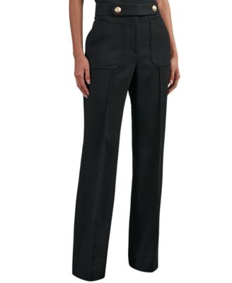 REISS - Women's Twill Button-Tab Flared with Wool Pants