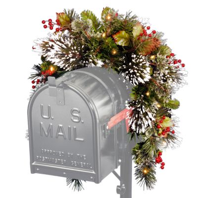 National Tree Company - National Tree 36" Wintry Pine(R) Mailbox Swag with Battery Operated Warm White LED Lights