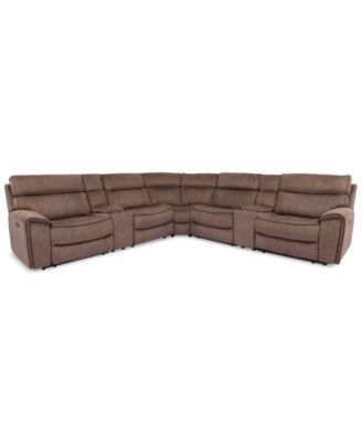 Furniture - Hutchenson 7-Pc. Fabric Sectional with 2 Power Recliners, Power Headrests and 2 Consoles with USB