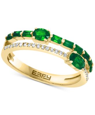 EFFY Collection - Emerald (3/4 ct. t.w.) &  Diamond (1/10 ct. t.w.) Stack Look Double Row Ring in 14k Gold